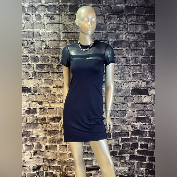 Navy Blue Mesh Soft T Shirt Mini Dress - Picture 5 of 10